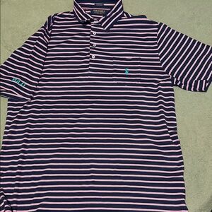 Polo by Ralph Lauren Men's Pink and Navy Striped Polo